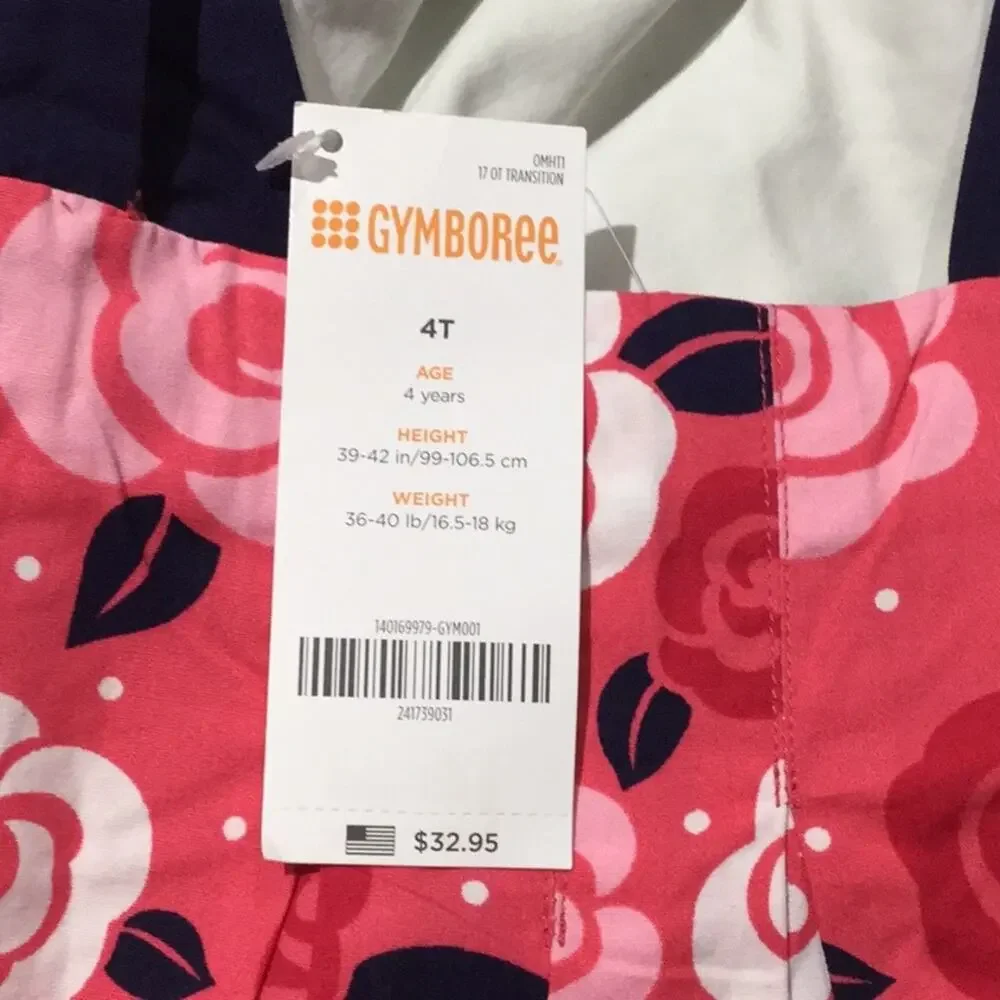 Gymboree 4t coral pink navy rose dress NWT